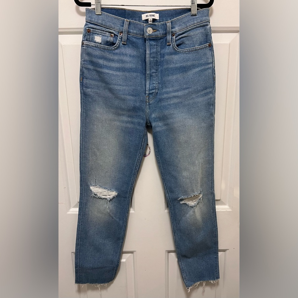 RE/DONE 90s High Rise Ankle Crop Women's Blue Distressed Jeans - Picture 2 of 5